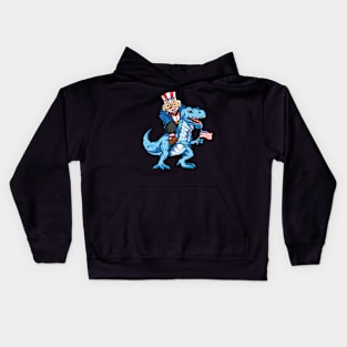 Uncle Sam Griddy Dance Riding Dinosaur T Rex Kids Hoodie